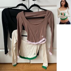 Urban Outfitters Out From Under Set/ 3 Deep Scoop Neck Long Sleeve Crop Top XS